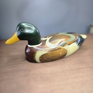 Handcrafted Wooden Duck Figurine - Green and Brown